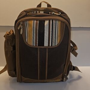 Brown Striped All In 1 Picinic  Backpack